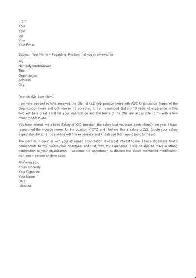 salary negotiation counter offer letter template template