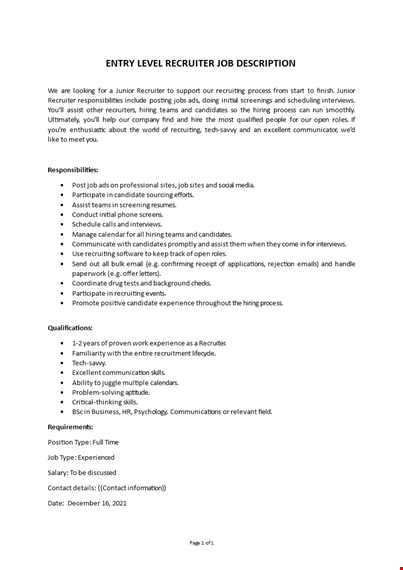 recruitment professional job description template