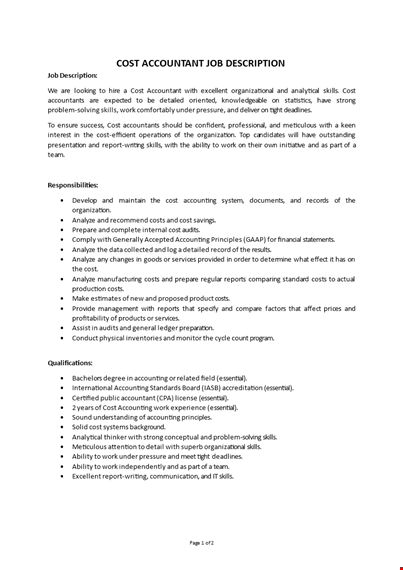 cost accountant job description template