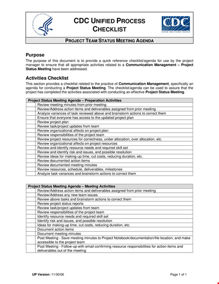 project team meeting agenda: review and status meeting for project template