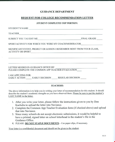 letter of recommendation form template