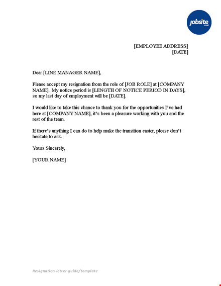 official business resignation letter template