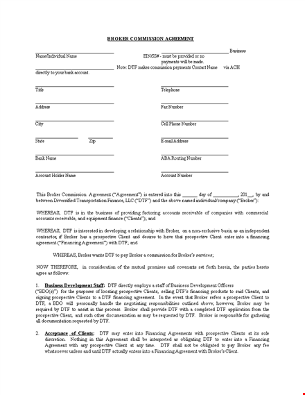 commission agreement template - create a solid agreement for brokers with financing options template