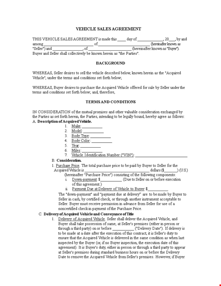 sample sales agreement template - create a solid vehicle agreement for seller and buyer template