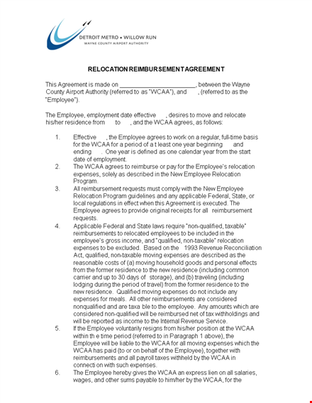 relocation reimbursement agreement template