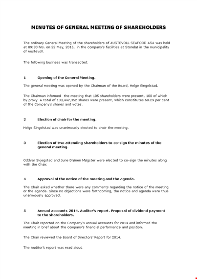 minutes of general meeting of shareholders template template