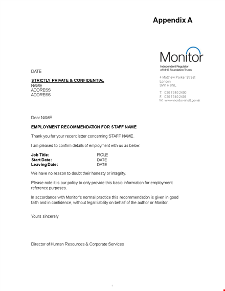 free manager recommendation letter template for employment template