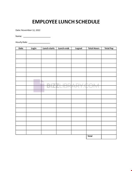 employee lunch schedule template