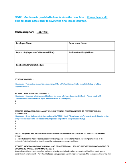 customize your job description template for health position: guidance & required functions template