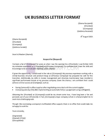 uk business letter format template