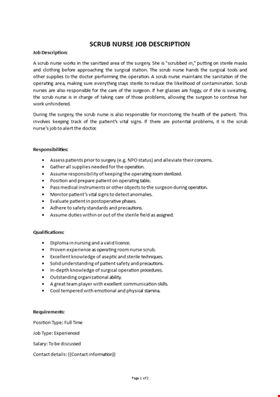 scrub nurse job description template