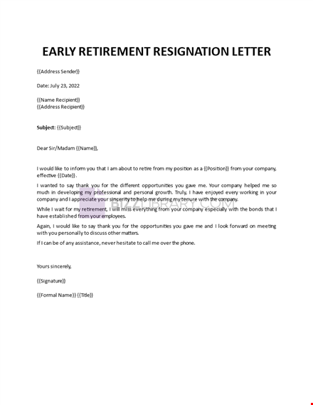 retirement resignation  letter template
