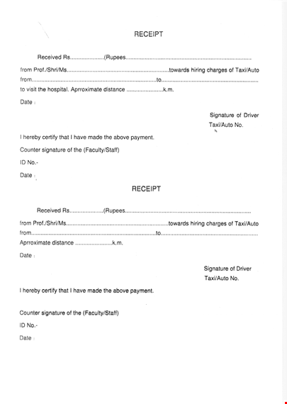 taxi auto rickshaw receipt form template