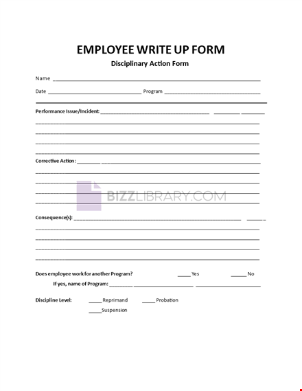 employee write up form template template