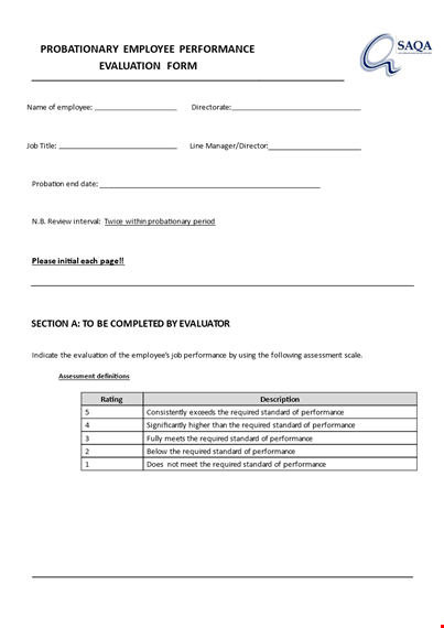 employee probation review form template