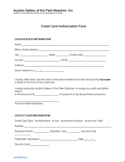 free credit card authorization form template for auctions template