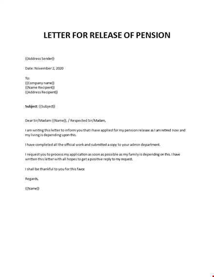 pension request letter format template