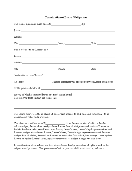 printable termination of lease obligation pdf template