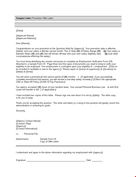 promotion offer letter format template