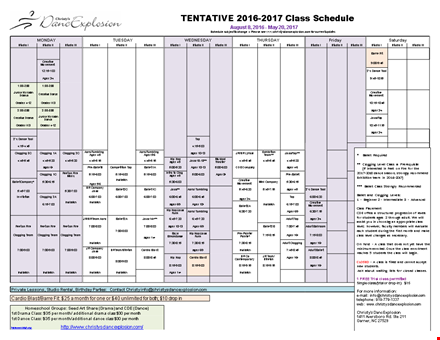excel dance class schedule template template