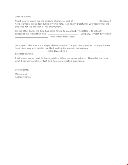 resign with grace: two weeks notice letter template template