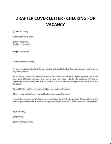 drafter cover letter template template
