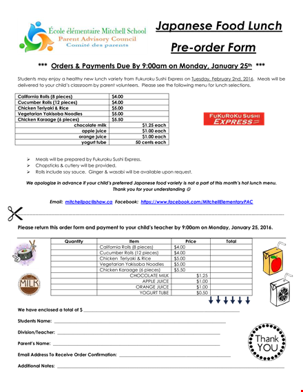 food lunch order form pdf template