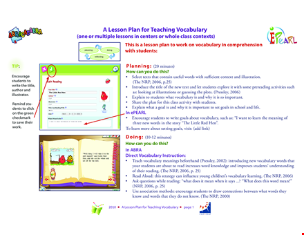 teaching vocabulary lesson plan template
