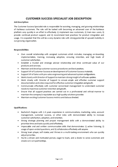 customer success specialist job description template