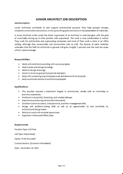 junior architect job description template