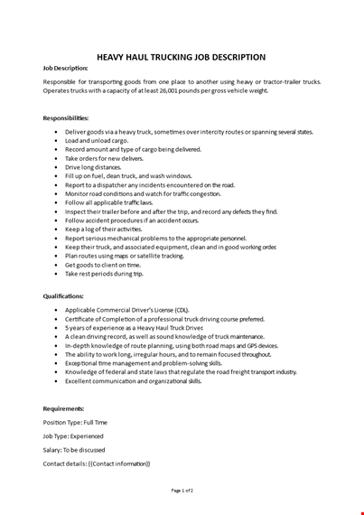 heavy haul trucking job description template