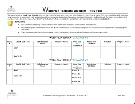 goal-oriented work plan template for your needs template