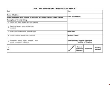 contractor weekly audit report template