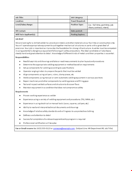 customize your welding job description template template