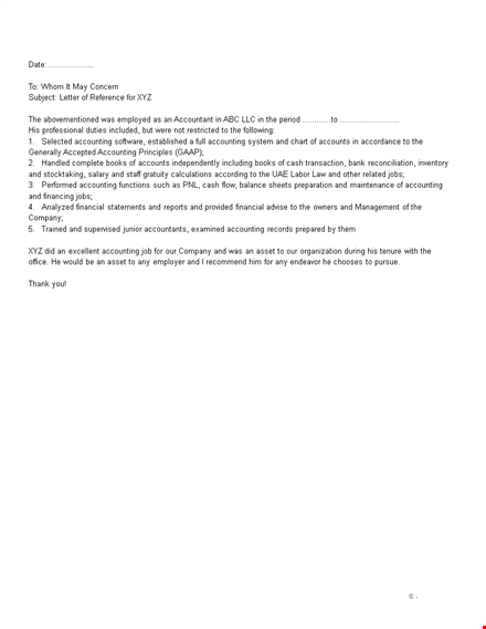 financial accountant reference letter template template