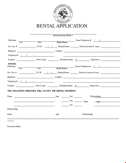 property rental application form template template