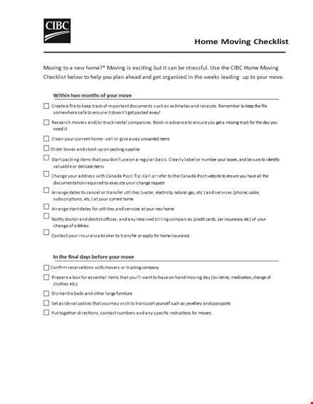 house moving checklist template - essential change, moving, and house moving items template