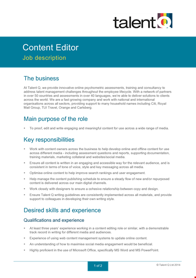 content editor job details template