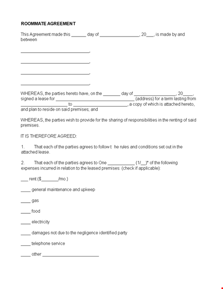 create a peaceful living space: roommate agreement template template