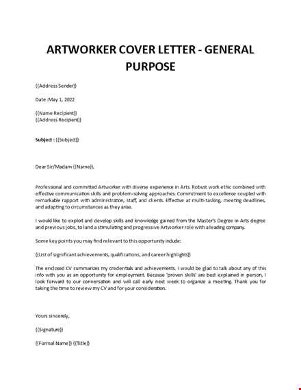 art worker cover letter template