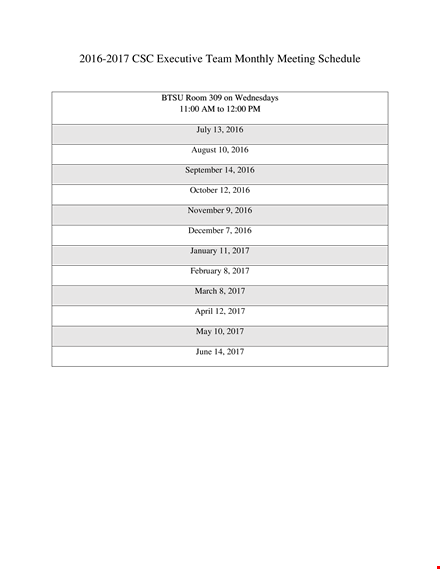 executive team monthly meeting schedule template