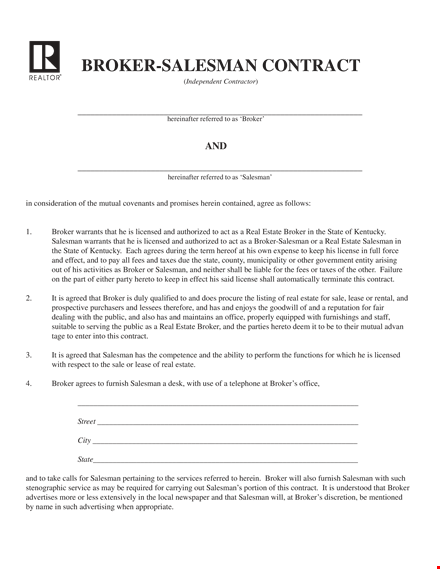 salesman contract template template