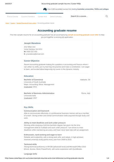 sample resume fresh graduate accounting student template