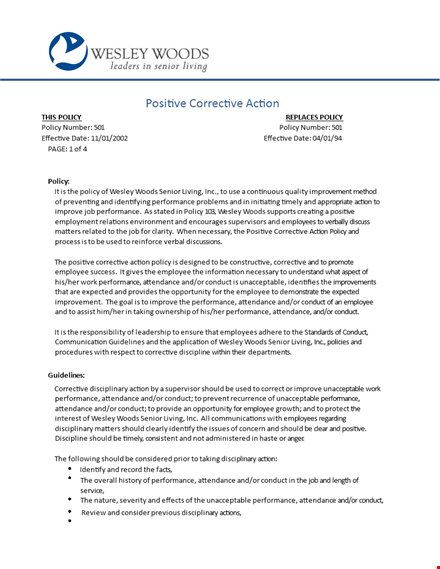 improve employee performance with positive corrective action - woods pdf template