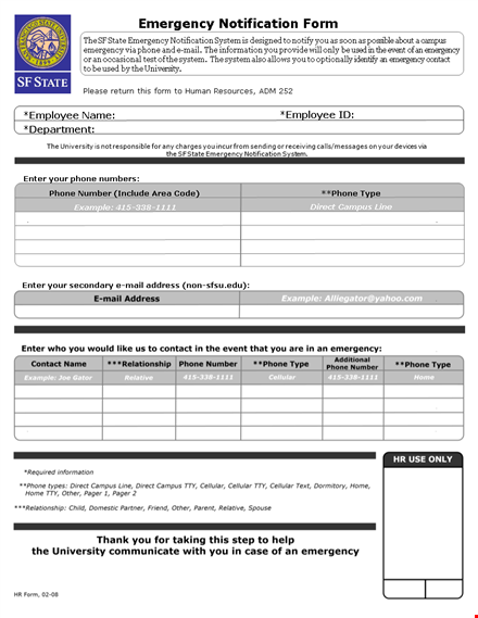 interactive employee emergency notification form template