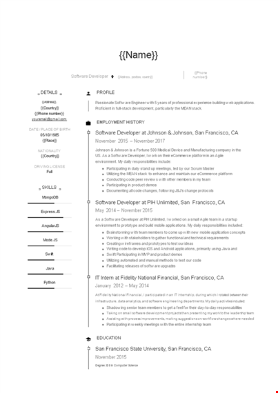 software developer resume template