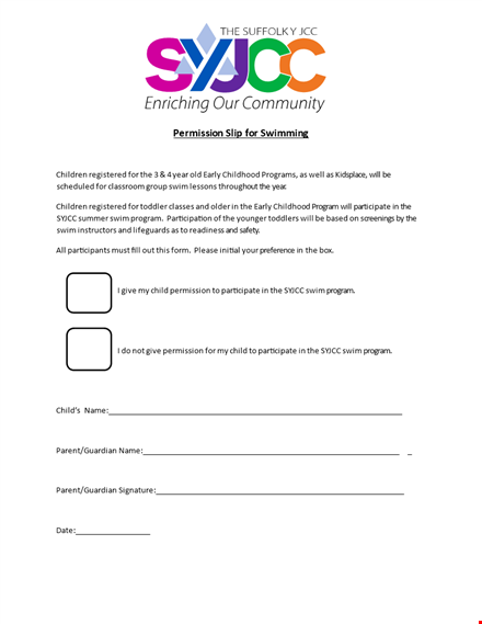 permission slip template for swimming template