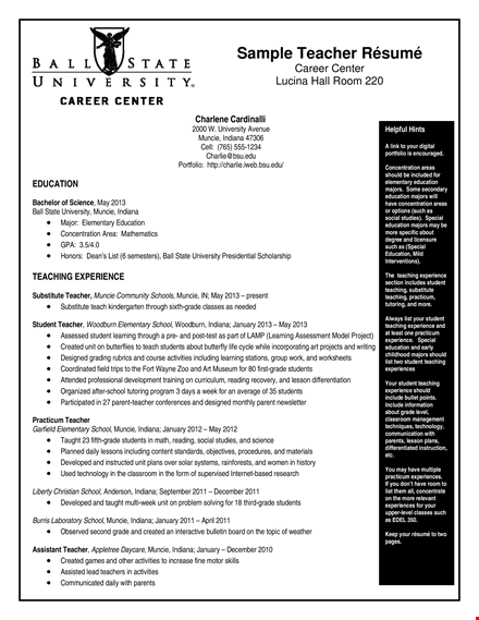 experienced elementary teacher resume for education, indiana | free templates template
