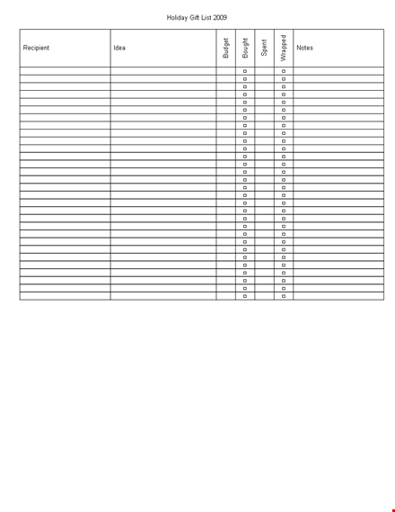 holiday gift list in doc template