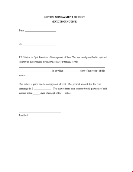 notice letter for rental eviction, premises nonpayment | document template template